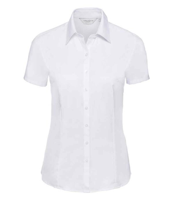 Russell Collection Ladies Short Sleeve Herringbone Shirt