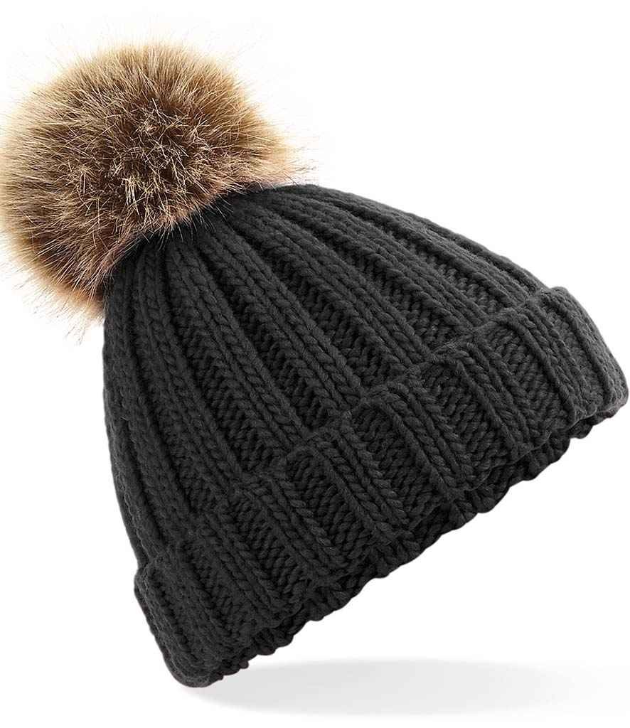 Beechfield Junior Faux Fur Pom Pom Chunky Beanie