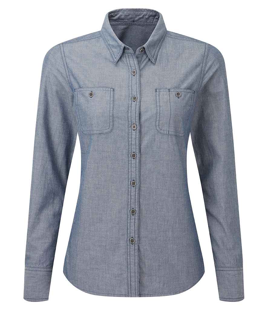 Premier Ladies Organic Fairtrade Long Sleeve Chambray Shirt