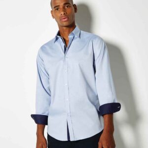 Kustom Kit Premium Long Sleeve Contrast Tailored Oxford Shirt